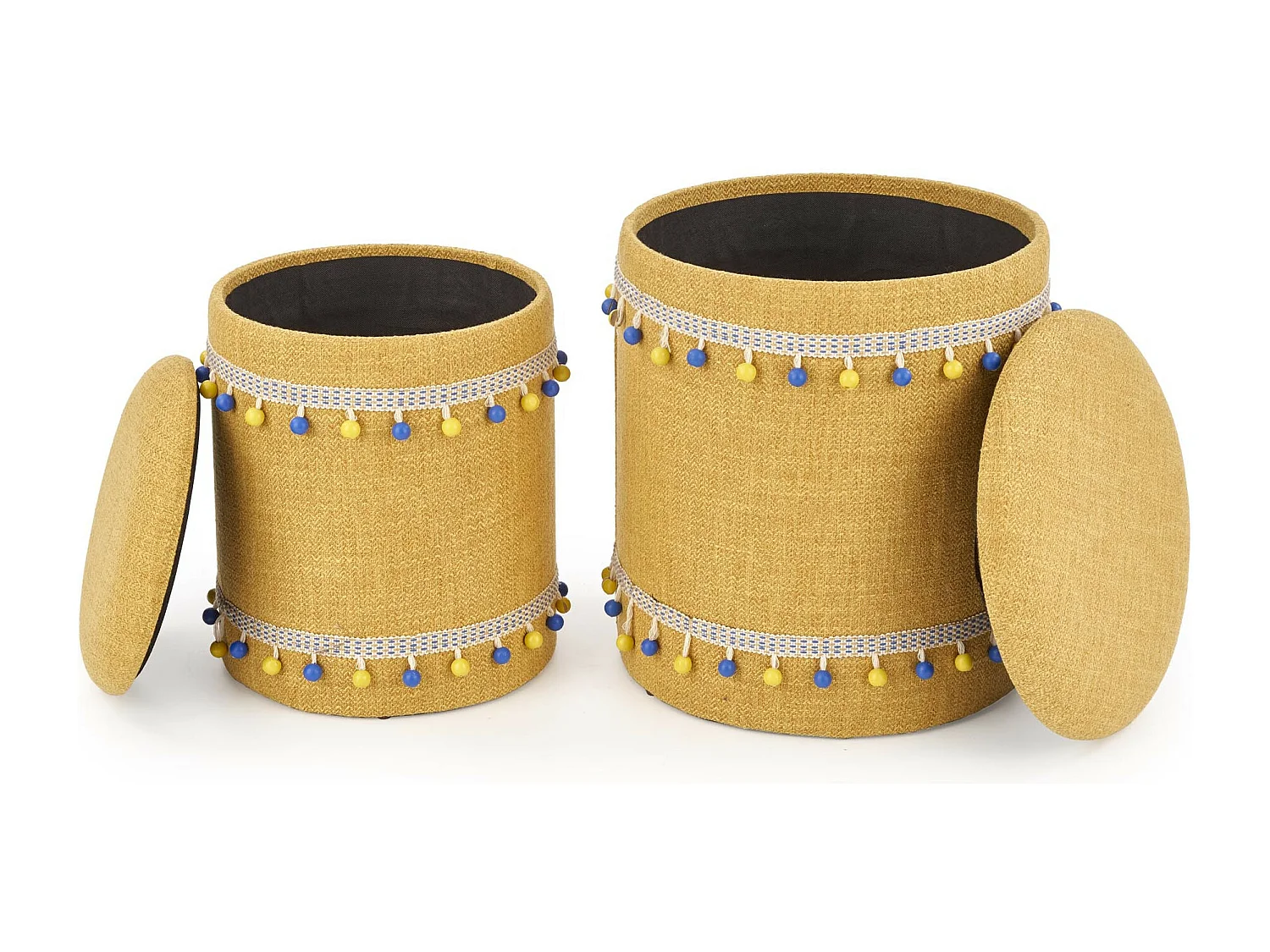 Ensemble de deux poufs gigognes en tissu jaune DINARD