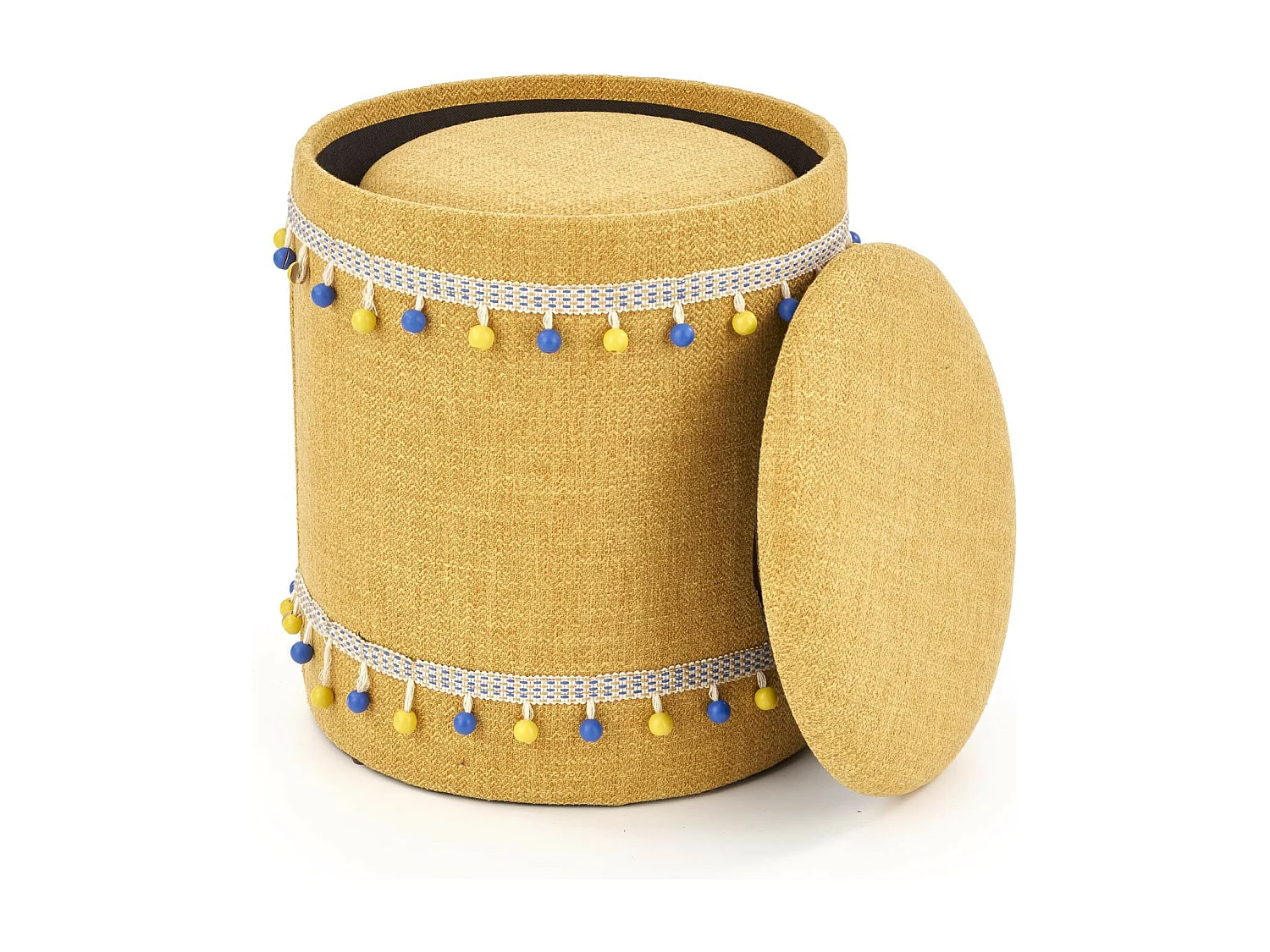 Ensemble de deux poufs gigognes en tissu jaune DINARD