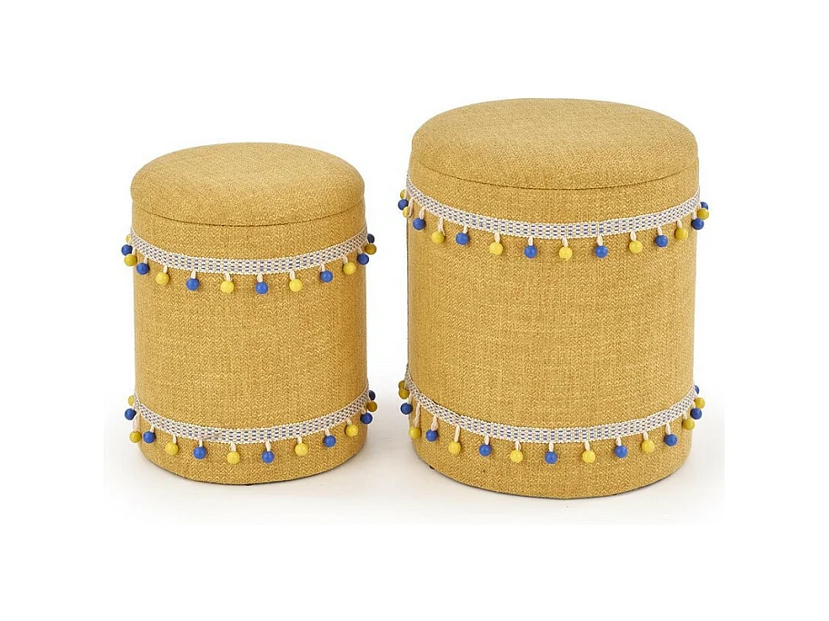Ensemble de deux poufs gigognes en tissu jaune DINARD