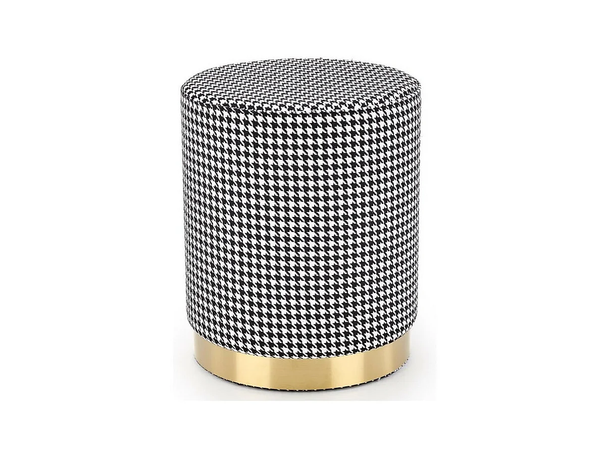 Pouf in tessuto pied-de-poule con base in metallo dorato INITIALS