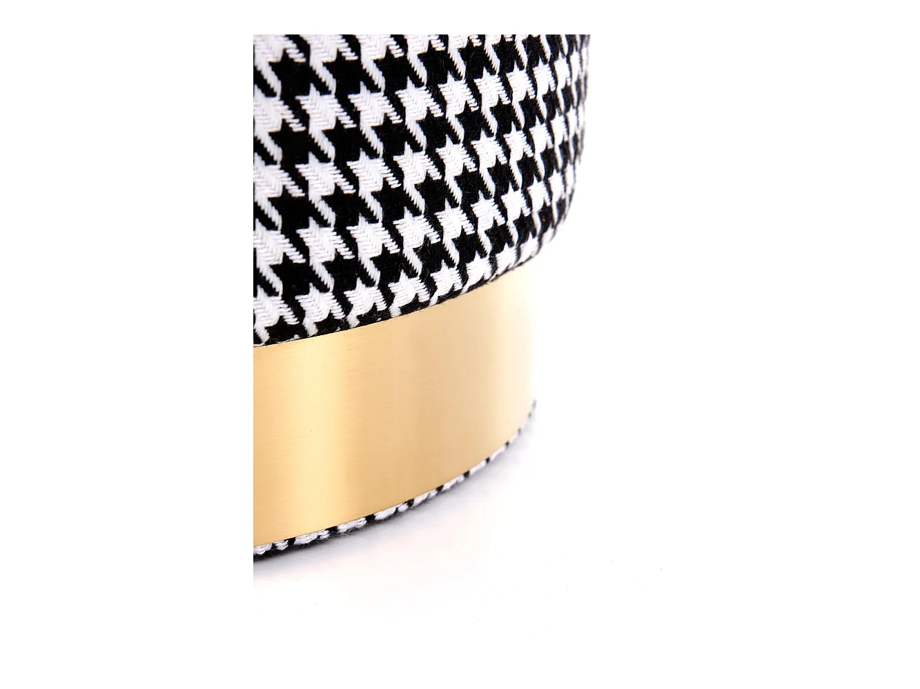 Pouf in tessuto pied-de-poule con base in metallo dorato INITIALS