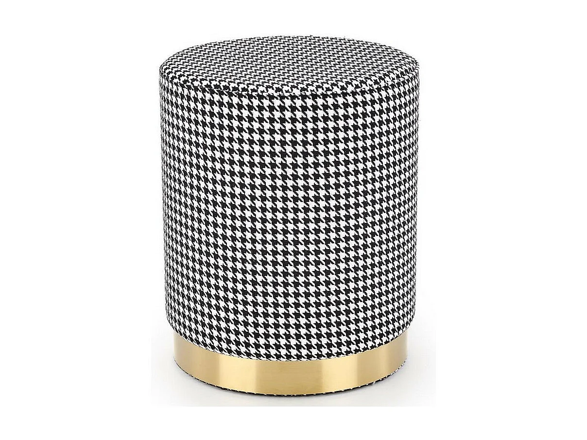 Pouf in tessuto pied-de-poule con base in metallo dorato INITIALS