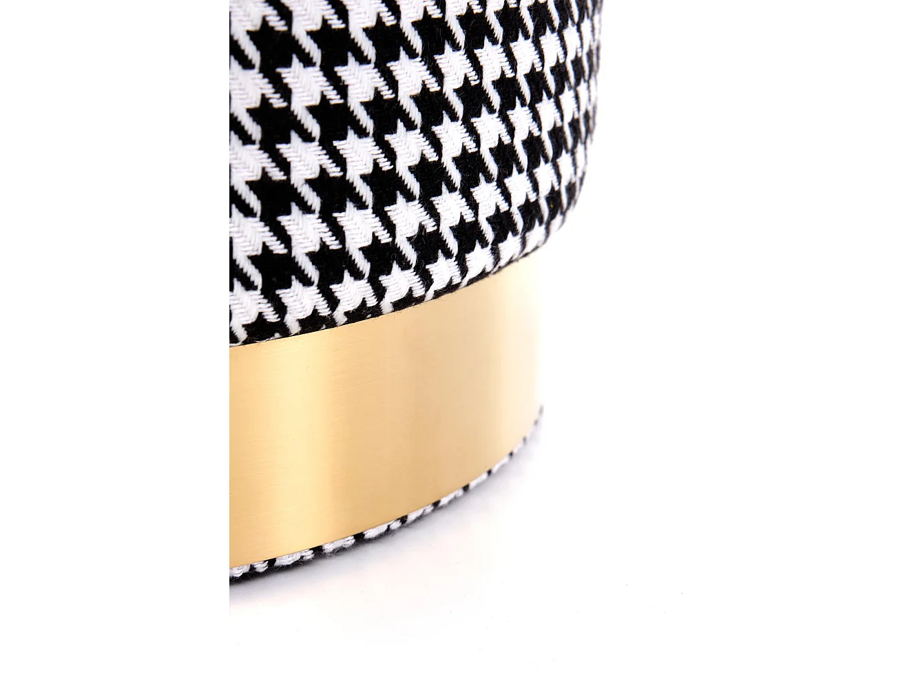 Pouf in tessuto pied-de-poule con base in metallo dorato INITIALS