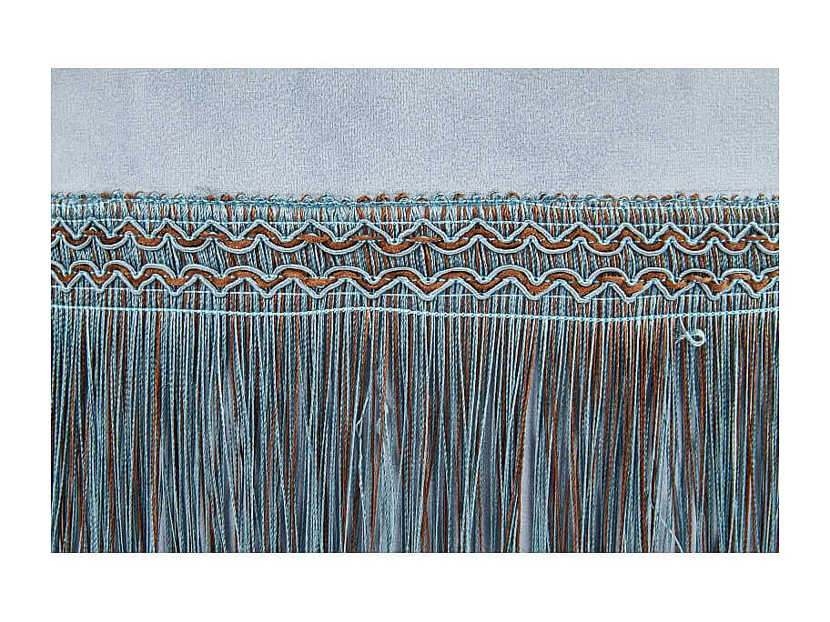 Pouf à franges en velours bleu clair avec pieds en métal doré BINGE