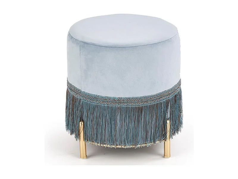 Puff de terciopelo azul claro con pies de metal dorado BINGE