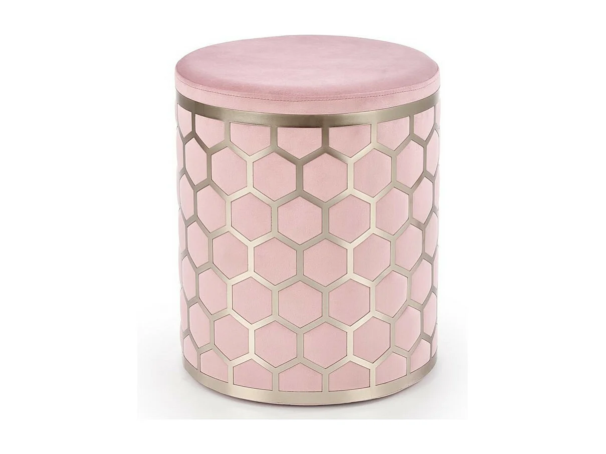 Pouf rotondo in velluto rosa con motivo geometrico DINA