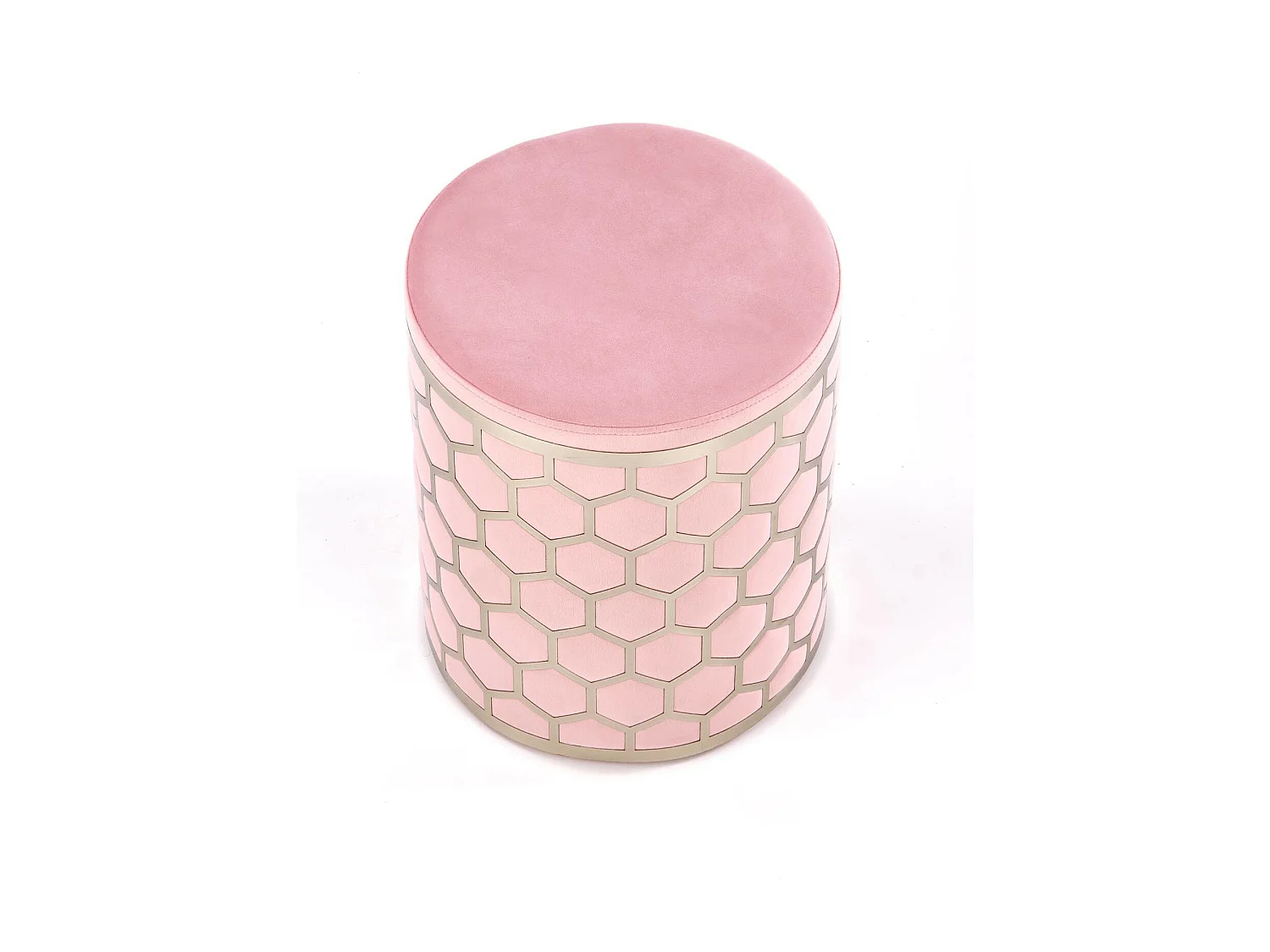 Pouf rotondo in velluto rosa con motivo geometrico DINA