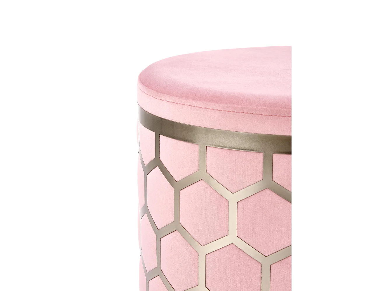 Pouf rotondo in velluto rosa con motivo geometrico DINA