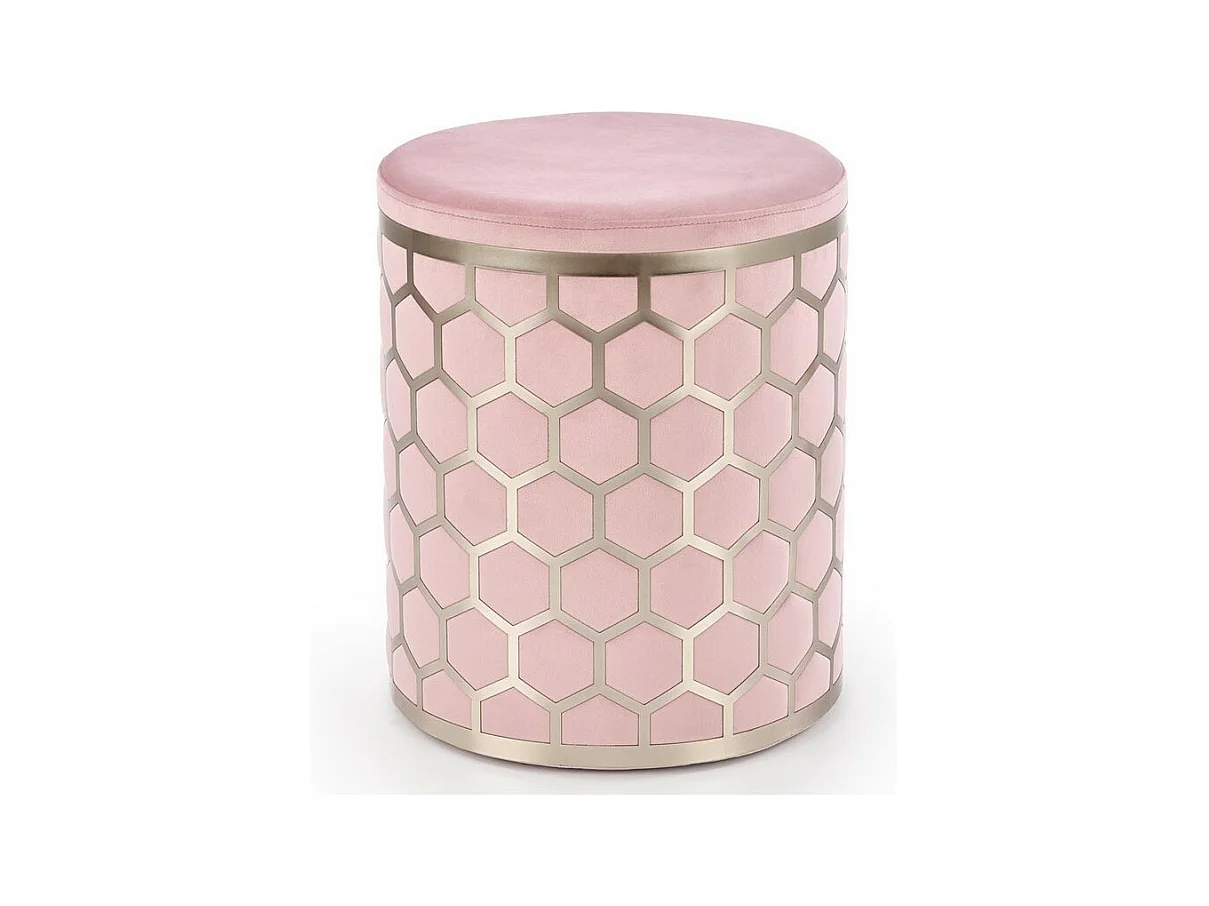 Pouf rond en velours rose avec motifs géométriques DINA