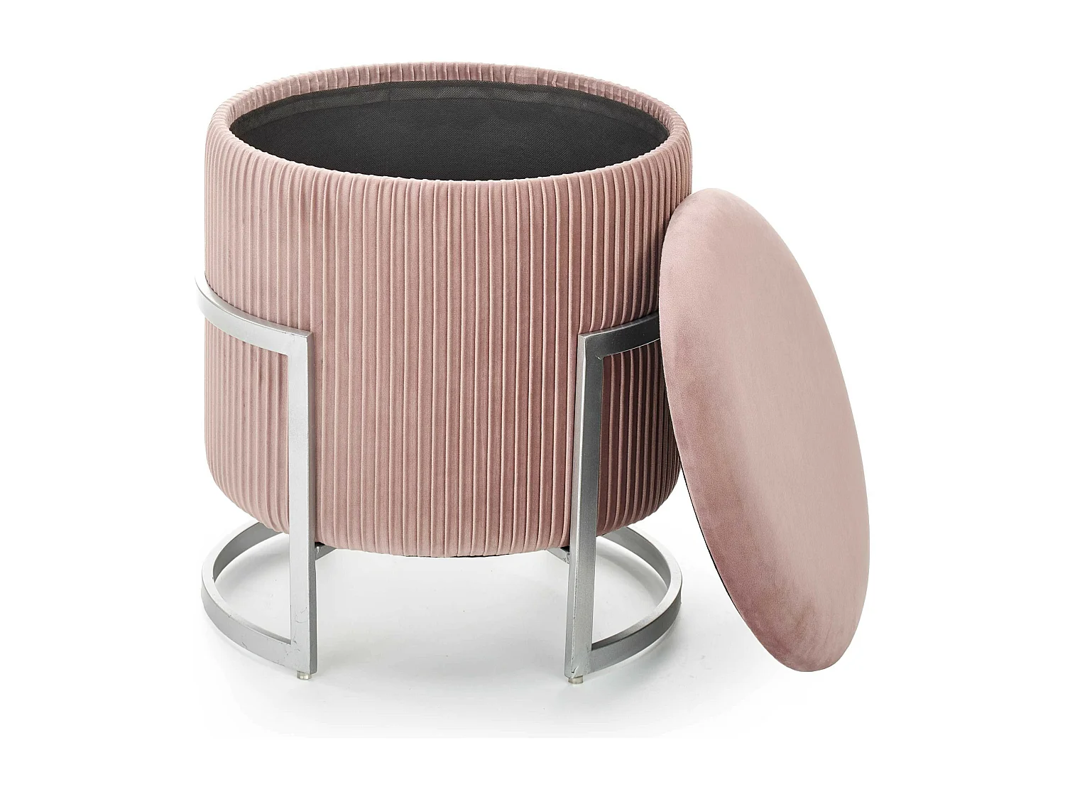 Pouf in velluto rosa con contenitore KANA