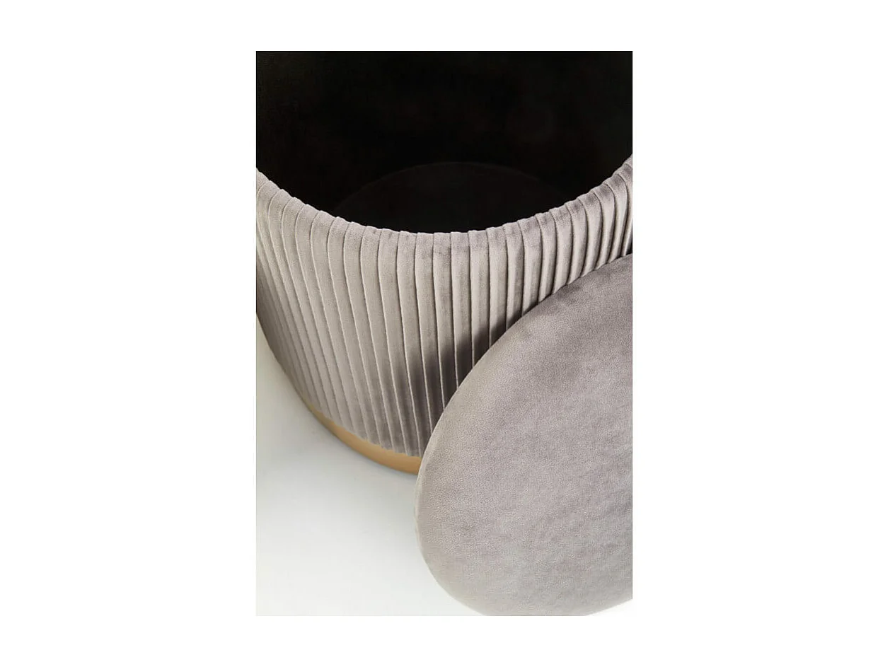 Poufs gigognes en velours plissé gris avec socle en métal doré PLEATS