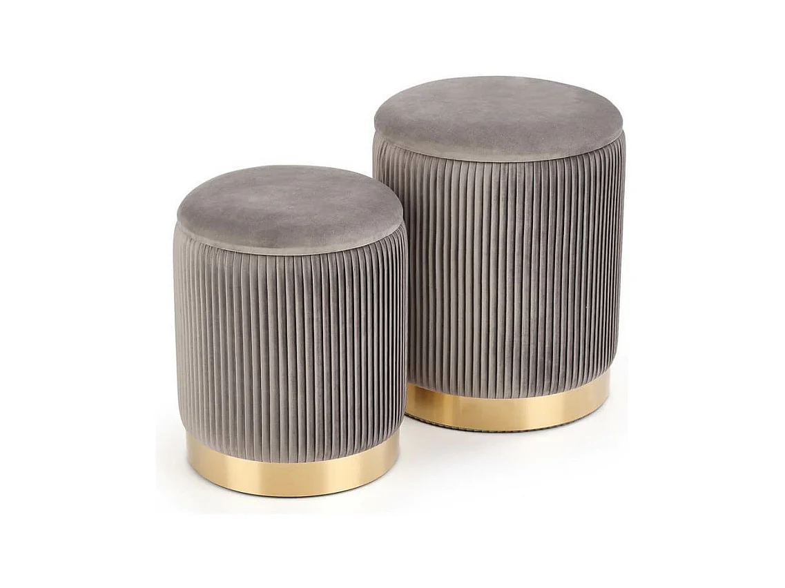 Poufs gigognes en velours plissé gris avec socle en métal doré PLEATS