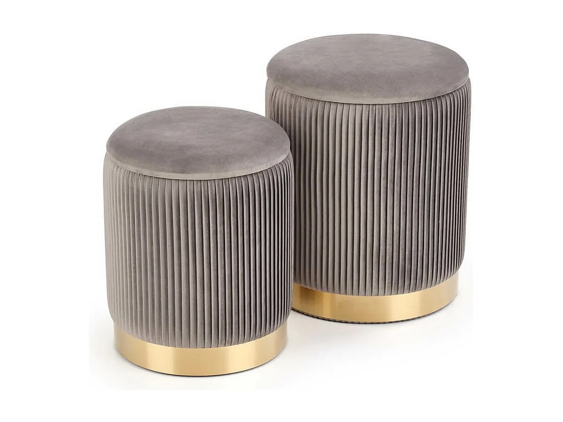 Pufs nido de terciopelo plisado gris con base de metal dorado PLEATS