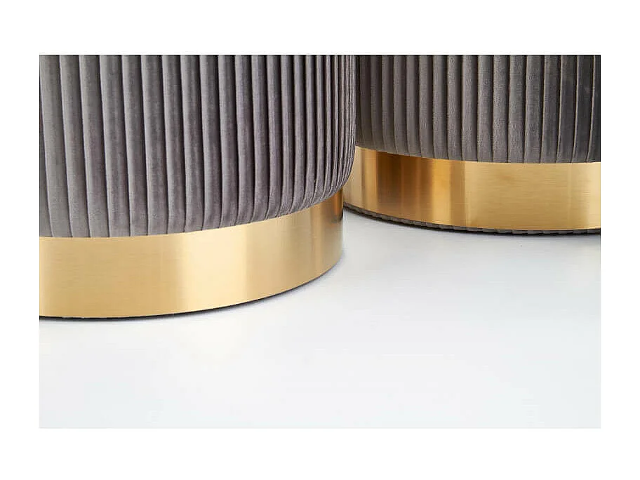 Pufs nido de terciopelo plisado gris con base de metal dorado PLEATS