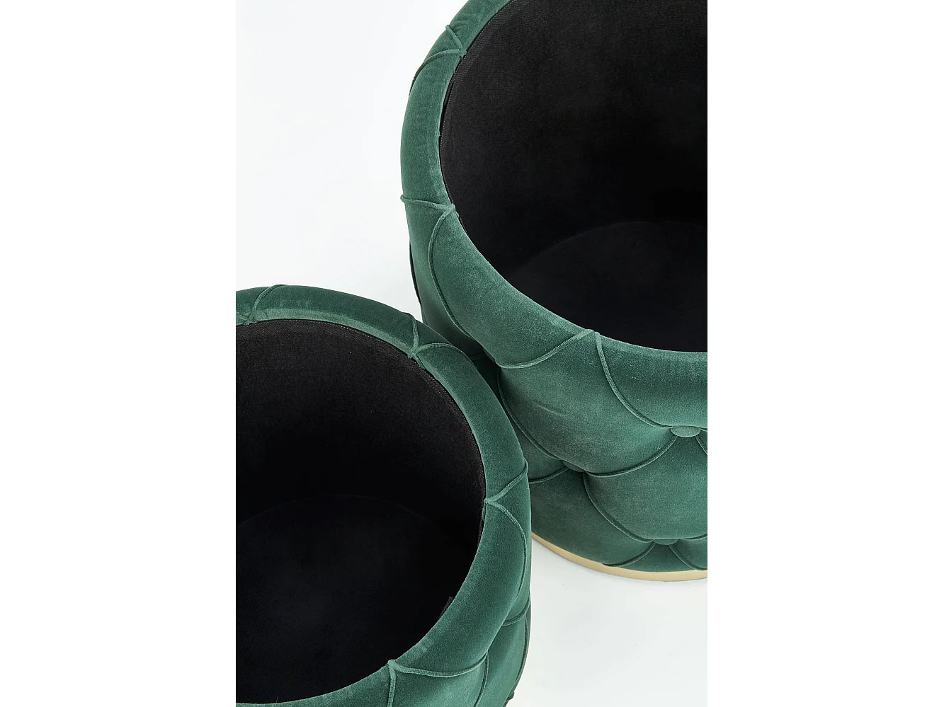 Poufs gigognes en velours vert foncé avec base en acier doré ECHO