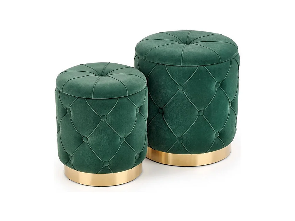 Poufs gigognes en velours vert foncé avec base en acier doré ECHO