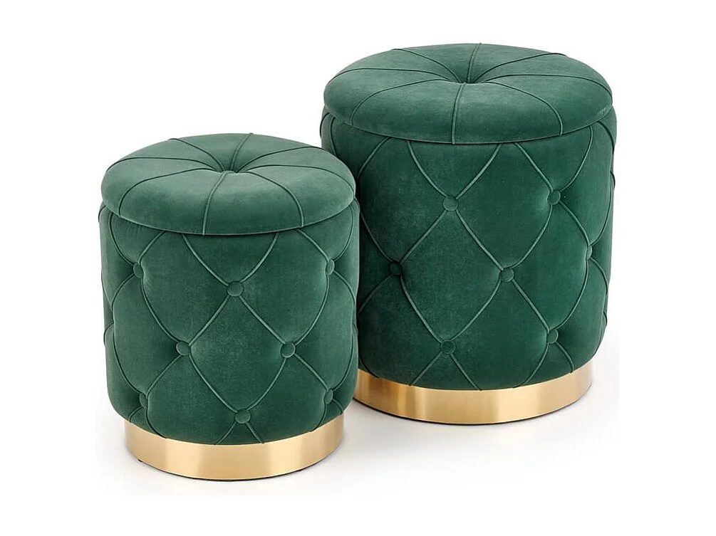Poufs nido de terciopelo verde oscuro con base de acero dorado ECHO