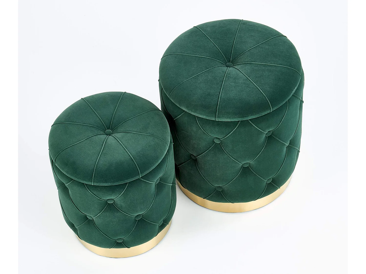Poufs nido de terciopelo verde oscuro con base de acero dorado ECHO