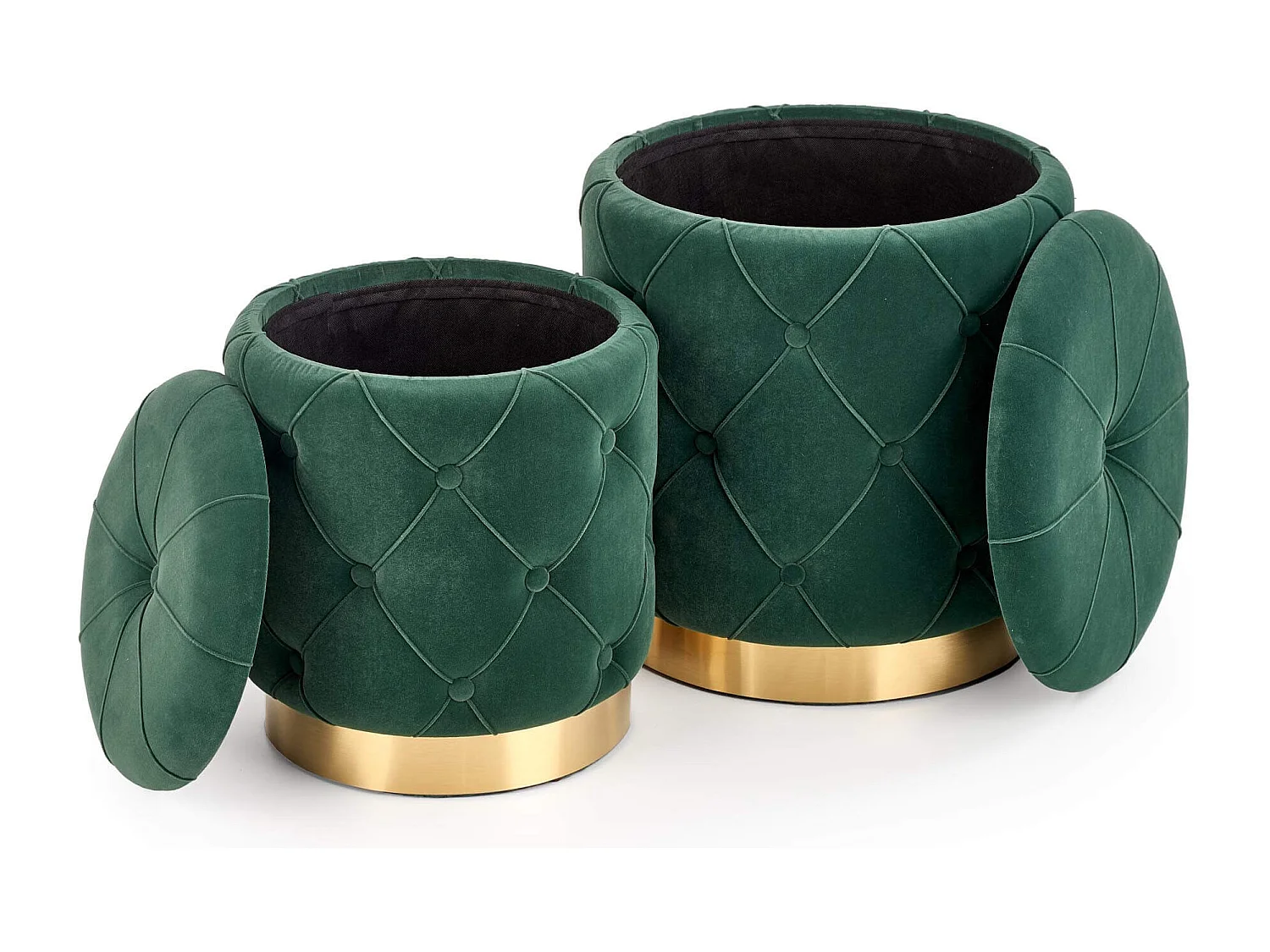 Poufs nido de terciopelo verde oscuro con base de acero dorado ECHO
