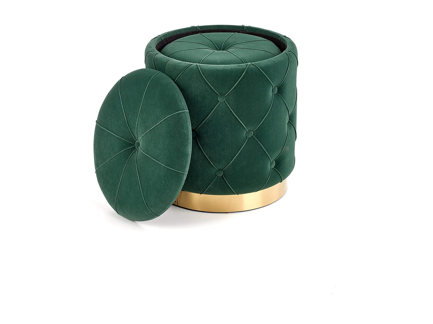 Poufs nido de terciopelo verde oscuro con base de acero dorado ECHO