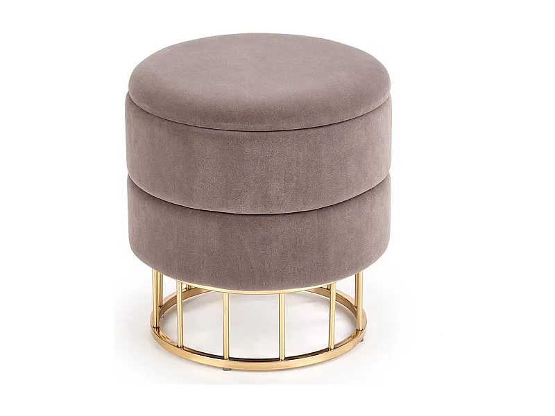 Pouf in velluto grigio con contenitore e base in metallo dorato CESTINO