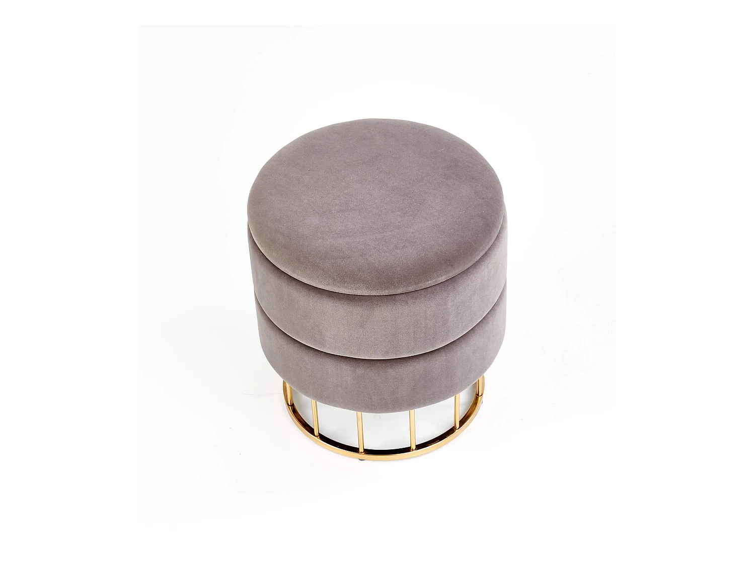 Pouf en velours gris avec coffre de rangement et base en métal doré CHEST