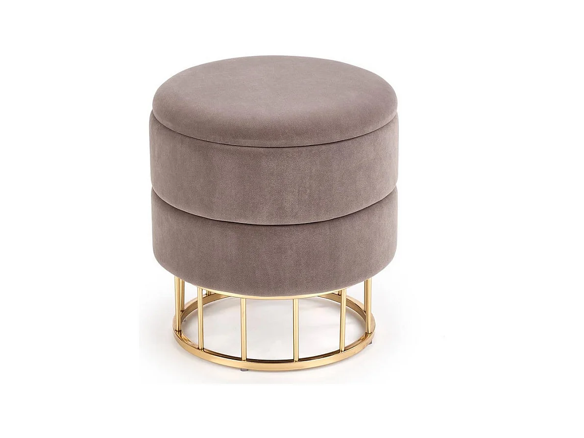 Pouf en velours gris avec coffre de rangement et base en métal doré CHEST