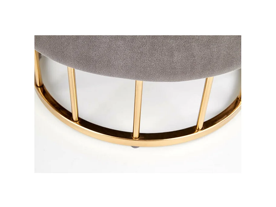 Puff de terciopelo gris con caja de almacenaje y base de metal dorado COFRE