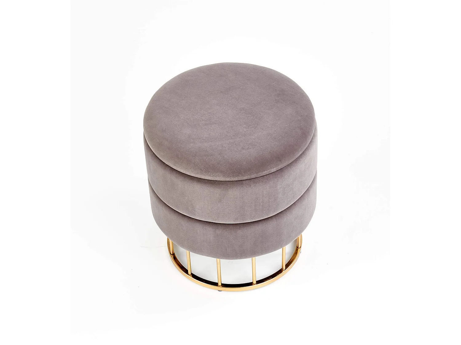 Pouf en velours gris avec coffre de rangement et base en métal doré CHEST