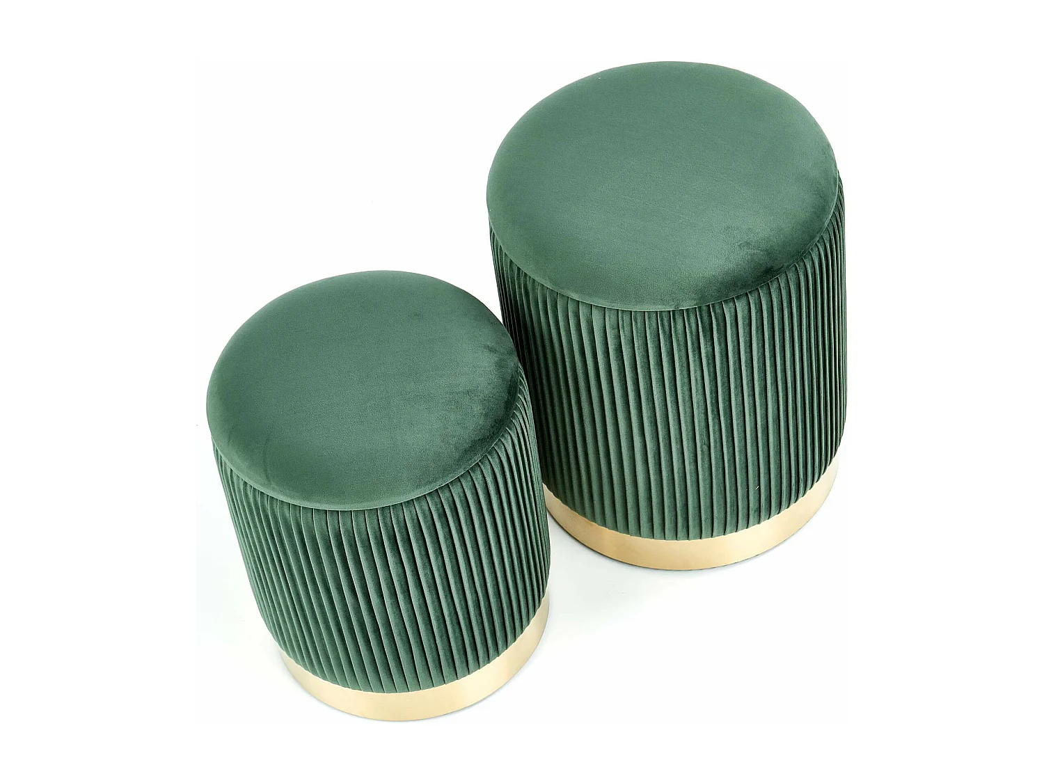 Poufs gigognes en velours plissé vert foncé avec socle en métal doré PLEATS