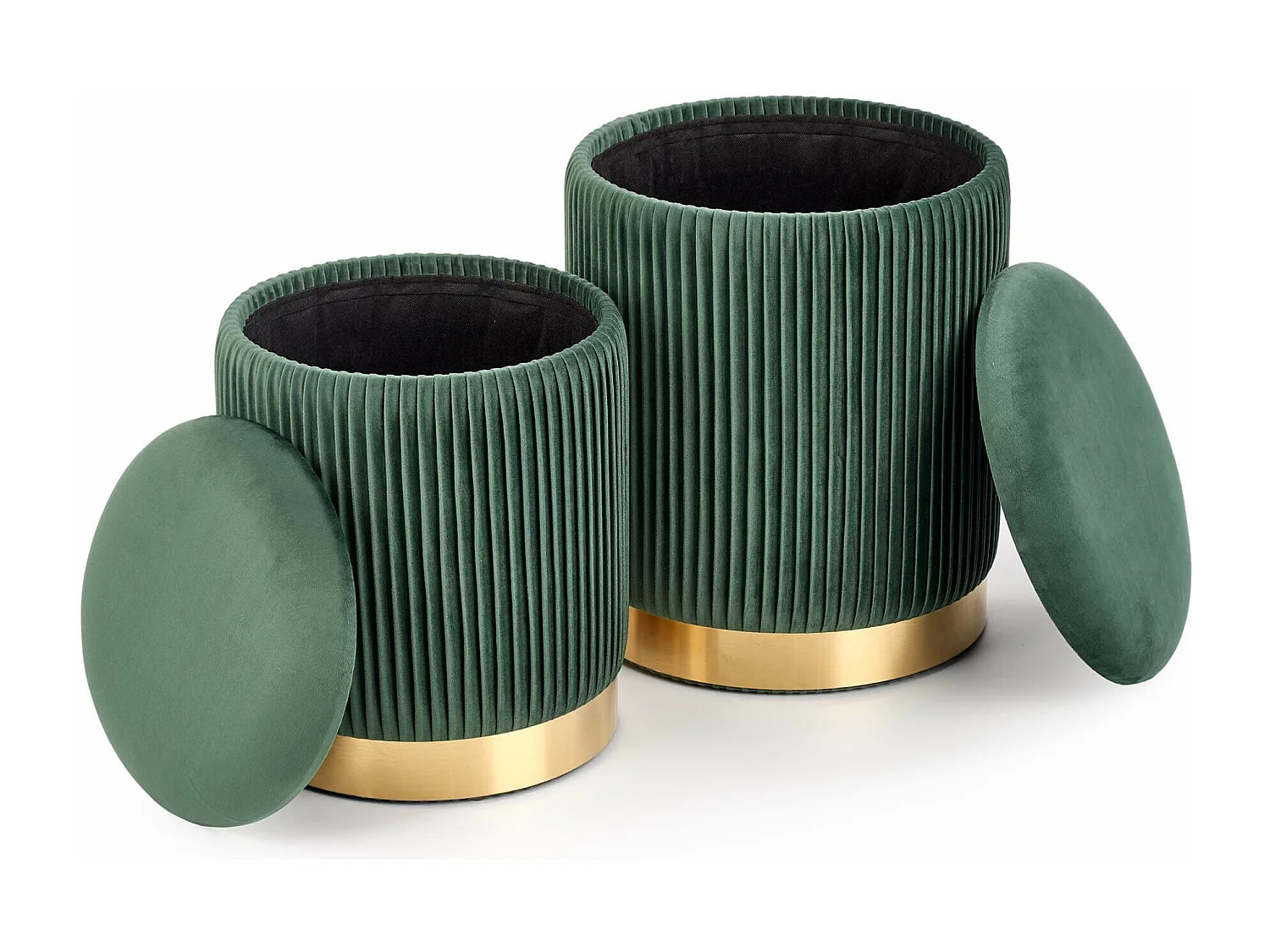 Poufs gigognes en velours plissé vert foncé avec socle en métal doré PLEATS