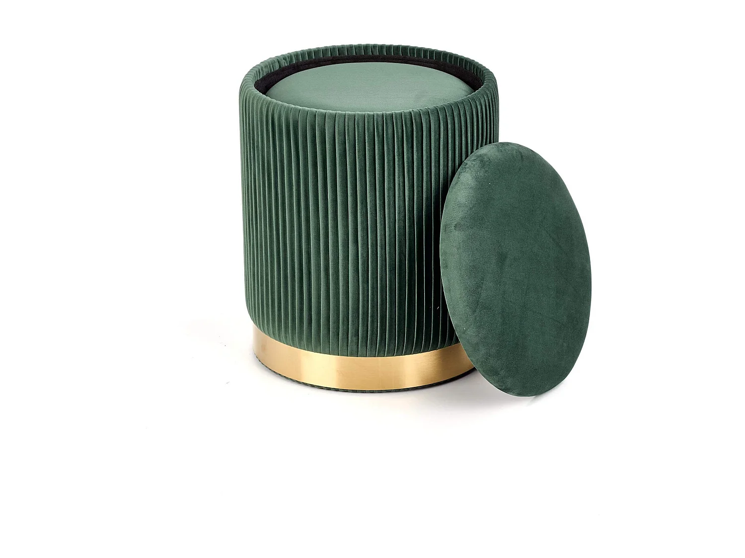 Poufs gigognes en velours plissé vert foncé avec socle en métal doré PLEATS