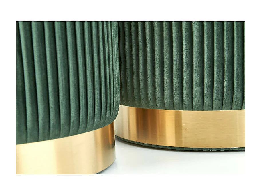 Poufs gigognes en velours plissé vert foncé avec socle en métal doré PLEATS