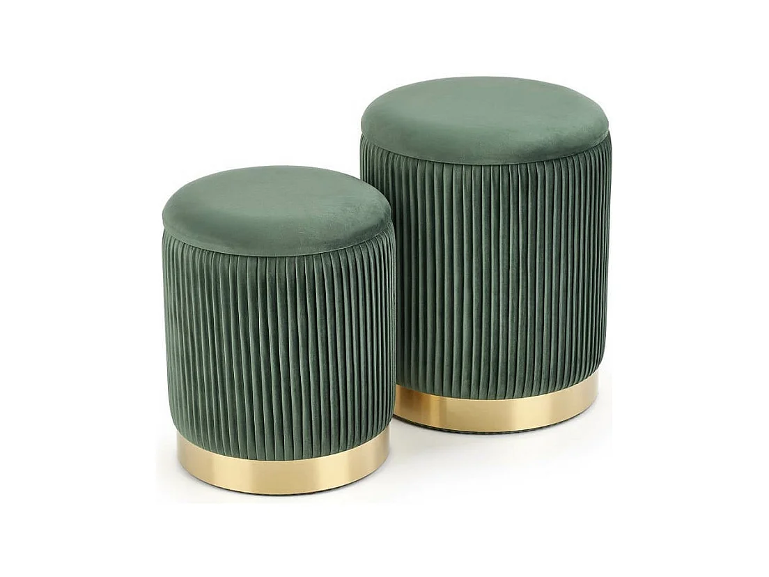 Poufs gigognes en velours plissé vert foncé avec socle en métal doré PLEATS