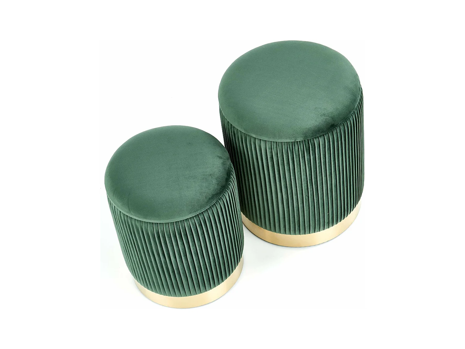 Pufs nido de terciopelo plisado verde oscuro con base de metal dorado PLEATS