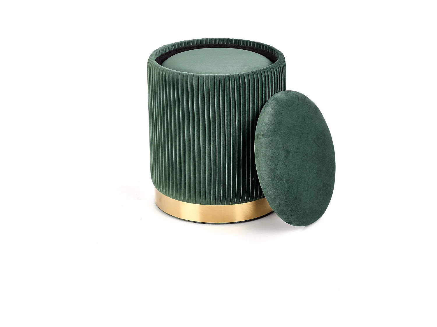 Pufs nido de terciopelo plisado verde oscuro con base de metal dorado PLEATS