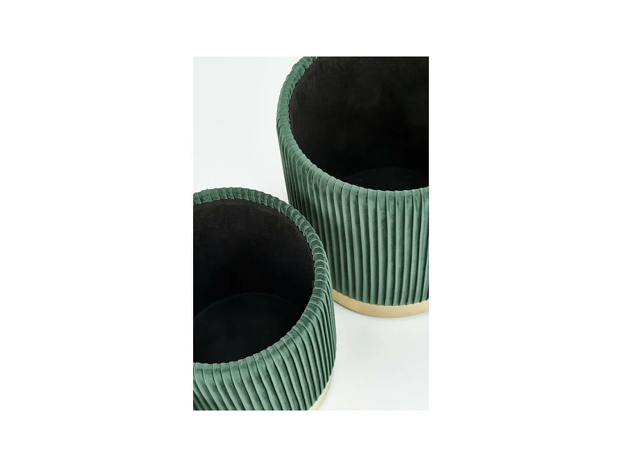 Pufs nido de terciopelo plisado verde oscuro con base de metal dorado PLEATS
