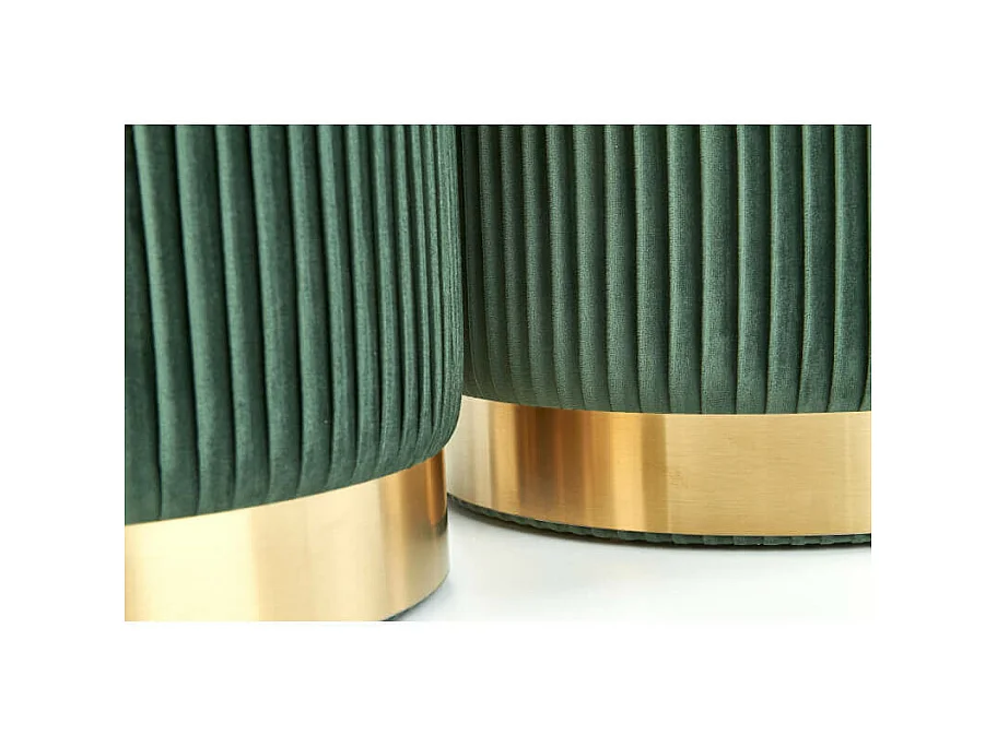 Pufs nido de terciopelo plisado verde oscuro con base de metal dorado PLEATS