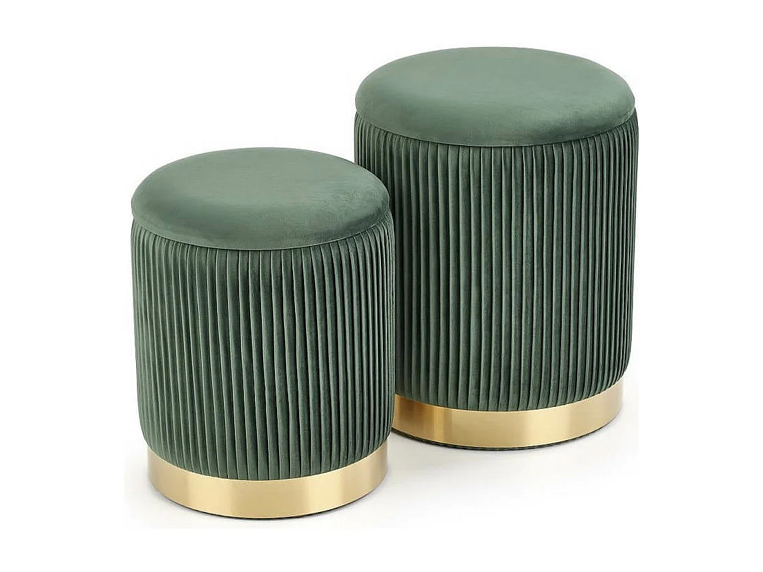 Pouf nido in velluto plissettato verde scuro con base in metallo dorato PLEATS