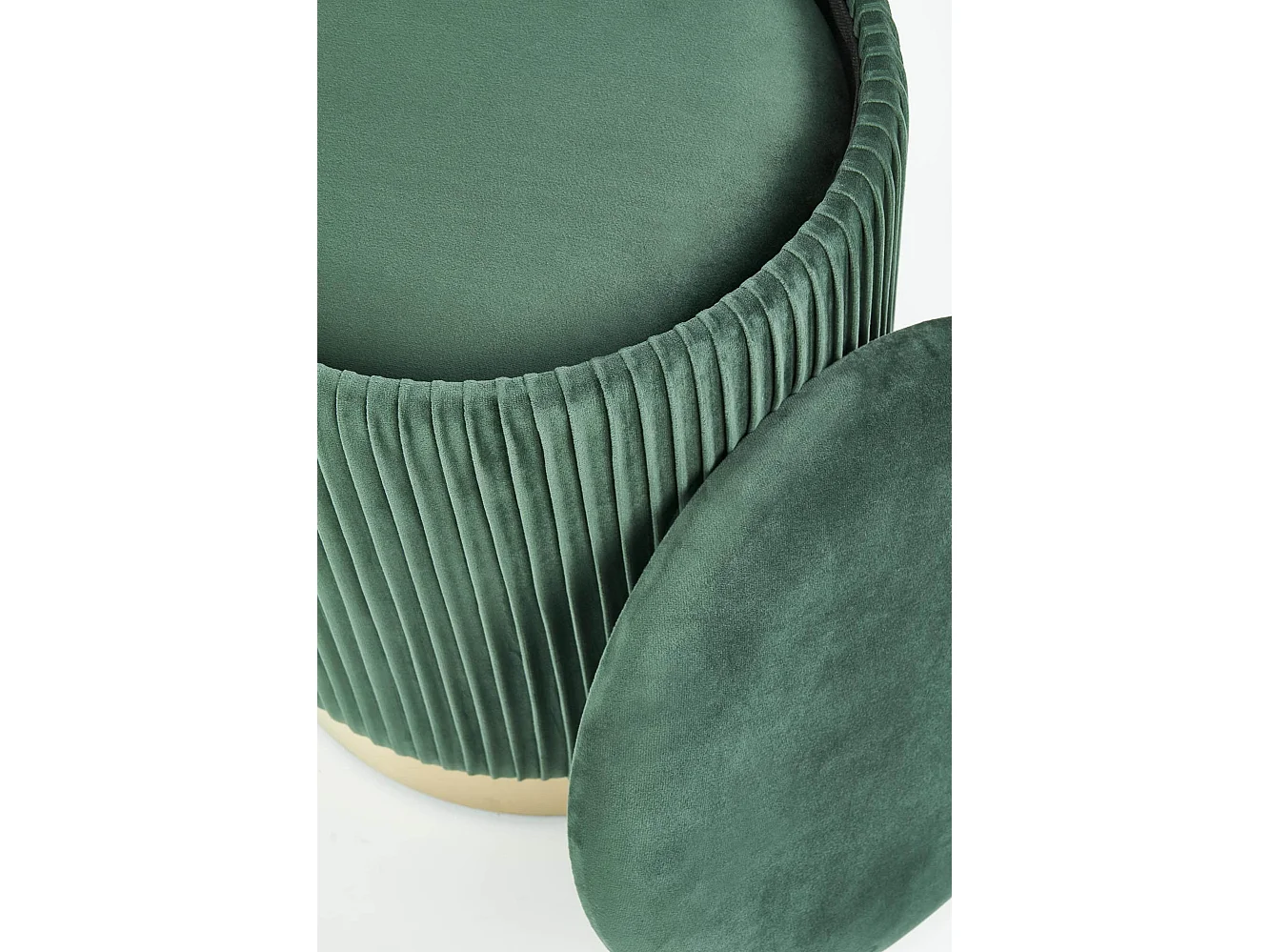 Pouf nido in velluto plissettato verde scuro con base in metallo dorato PLEATS