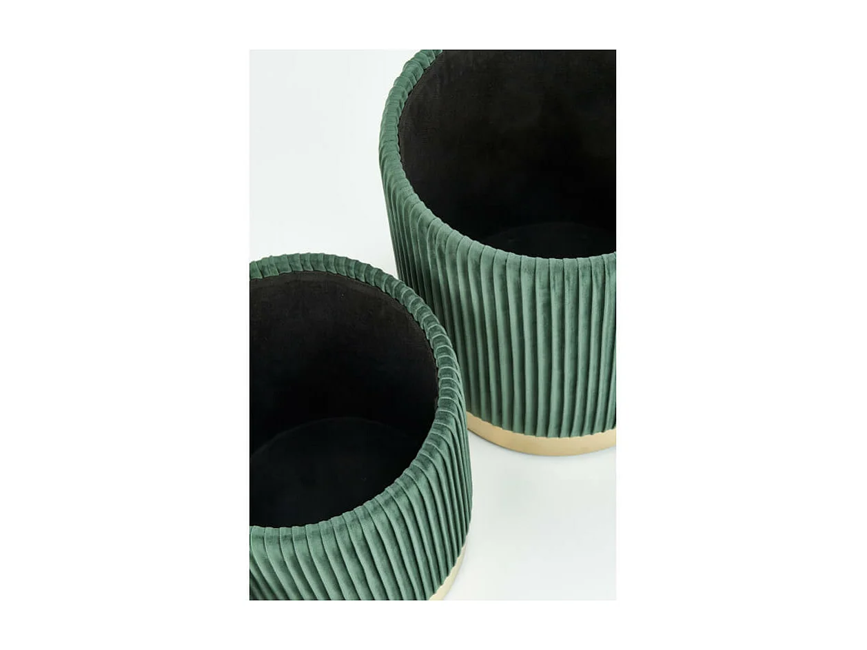 Pouf nido in velluto plissettato verde scuro con base in metallo dorato PLEATS