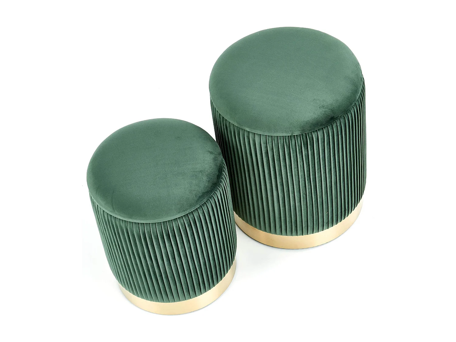 Pufs nido de terciopelo plisado verde oscuro con base de metal dorado PLEATS