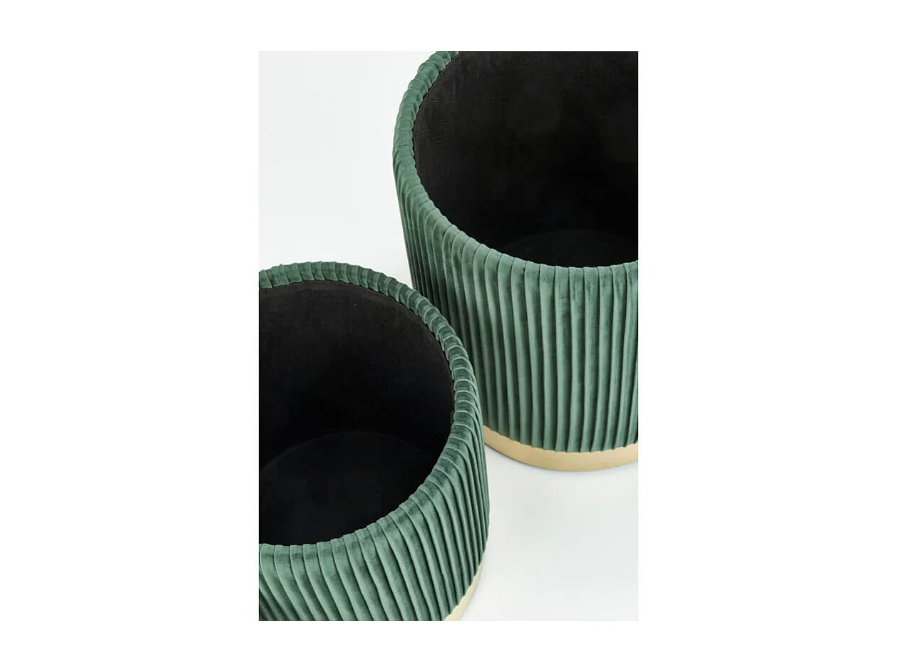 Pufs nido de terciopelo plisado verde oscuro con base de metal dorado PLEATS