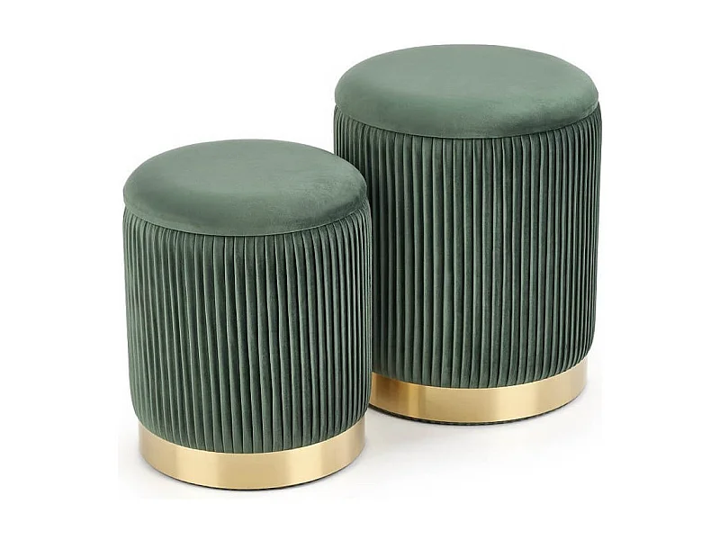 Poufs gigognes en velours plissé vert foncé avec socle en métal doré PLEATS
