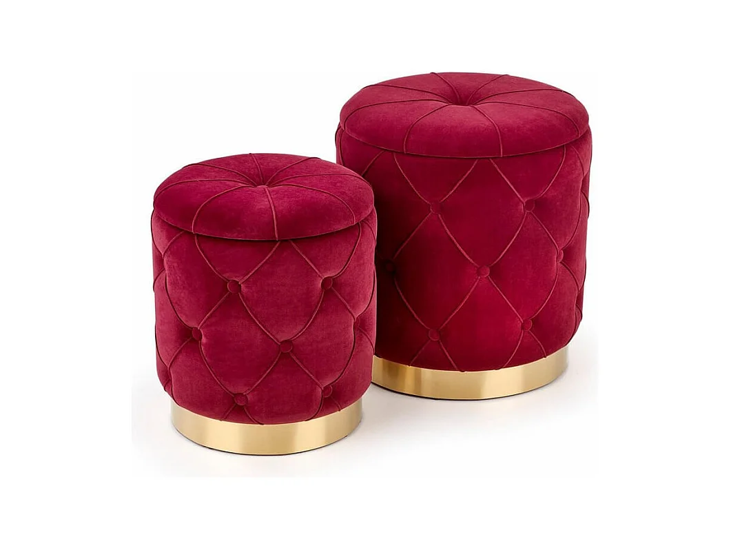 Poufs gigognes en velours bordeaux avec base en acier doré ECHO
