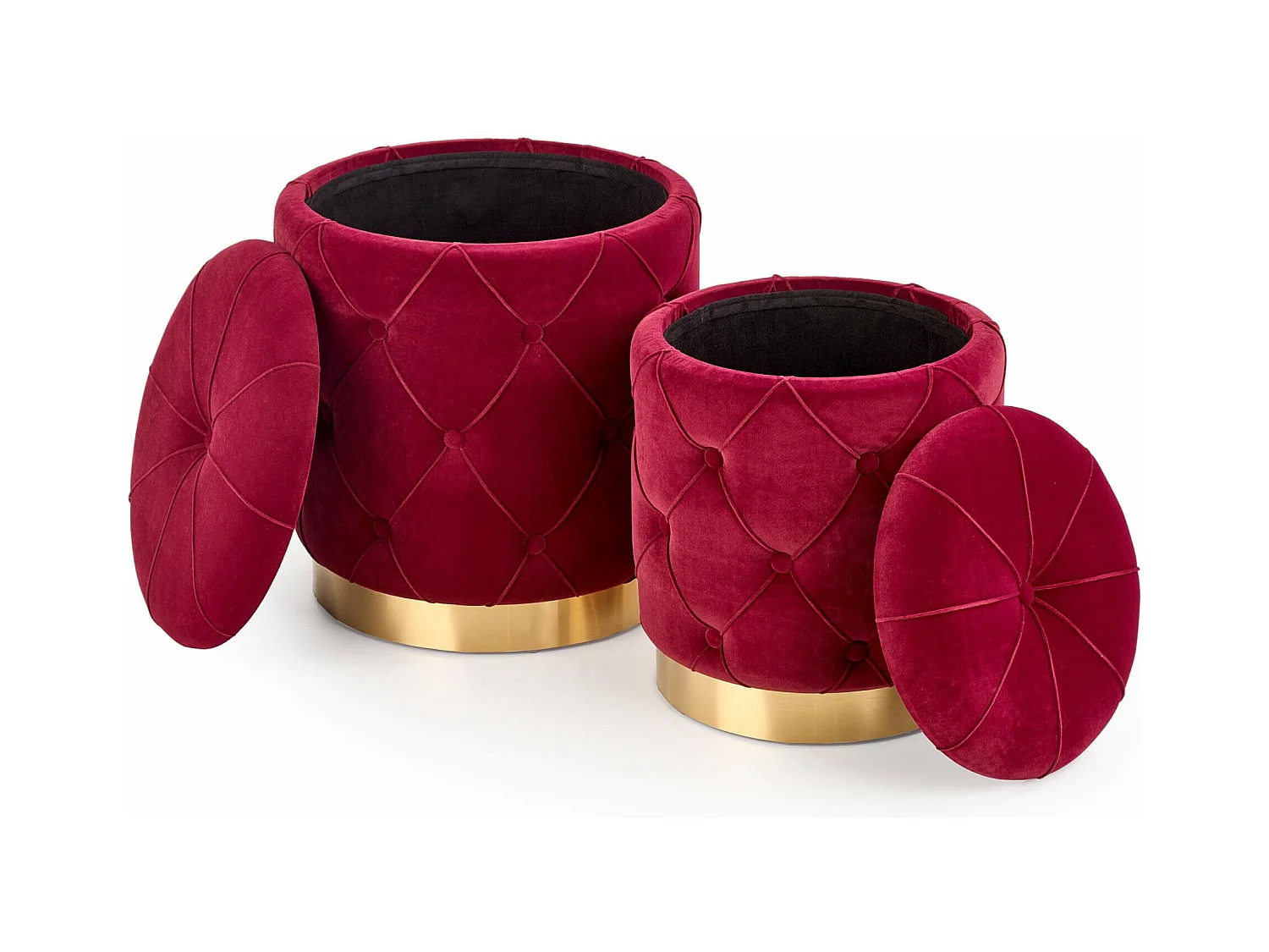 Poufs gigognes en velours bordeaux avec base en acier doré ECHO
