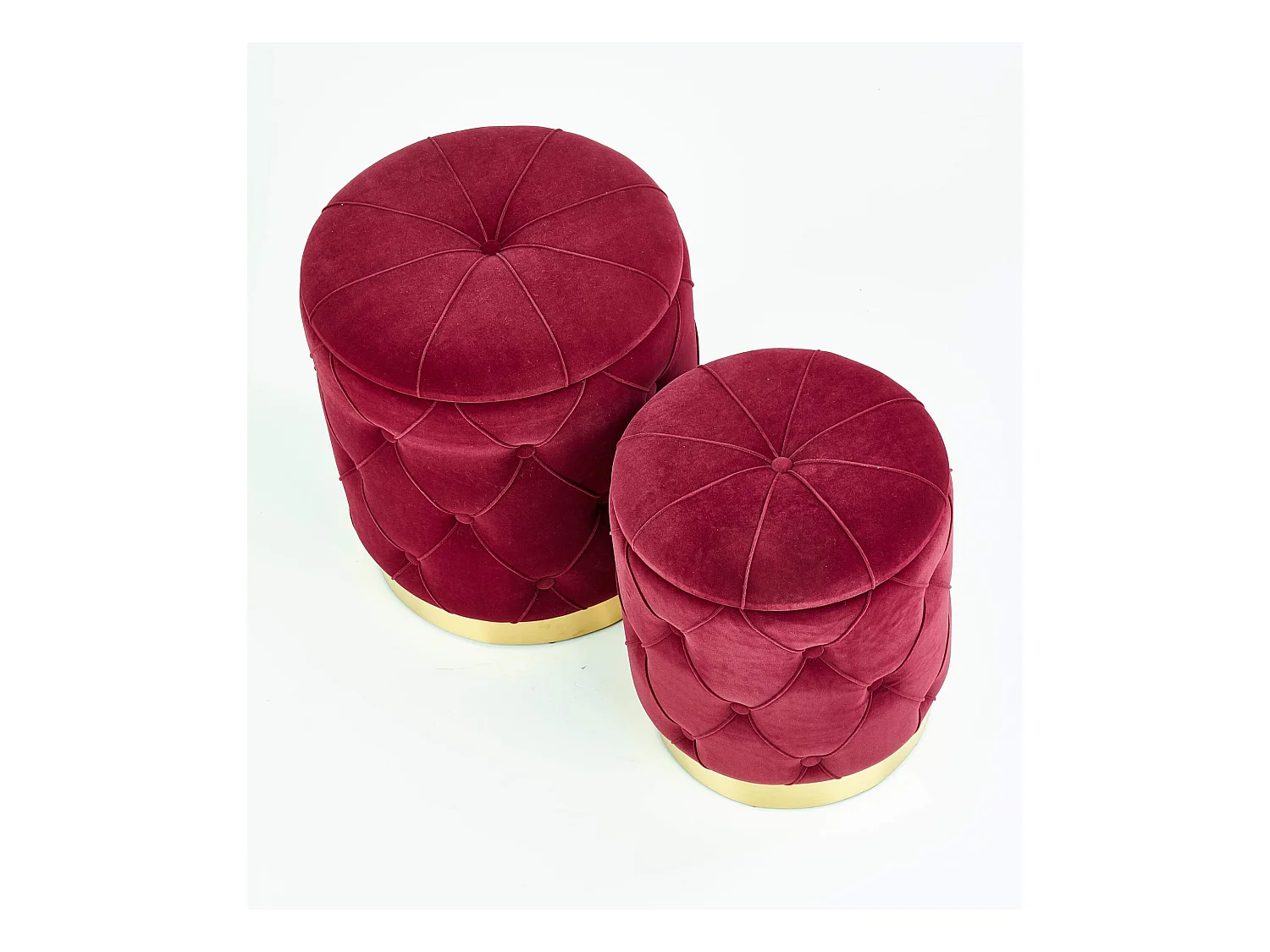 Poufs gigognes en velours bordeaux avec base en acier doré ECHO