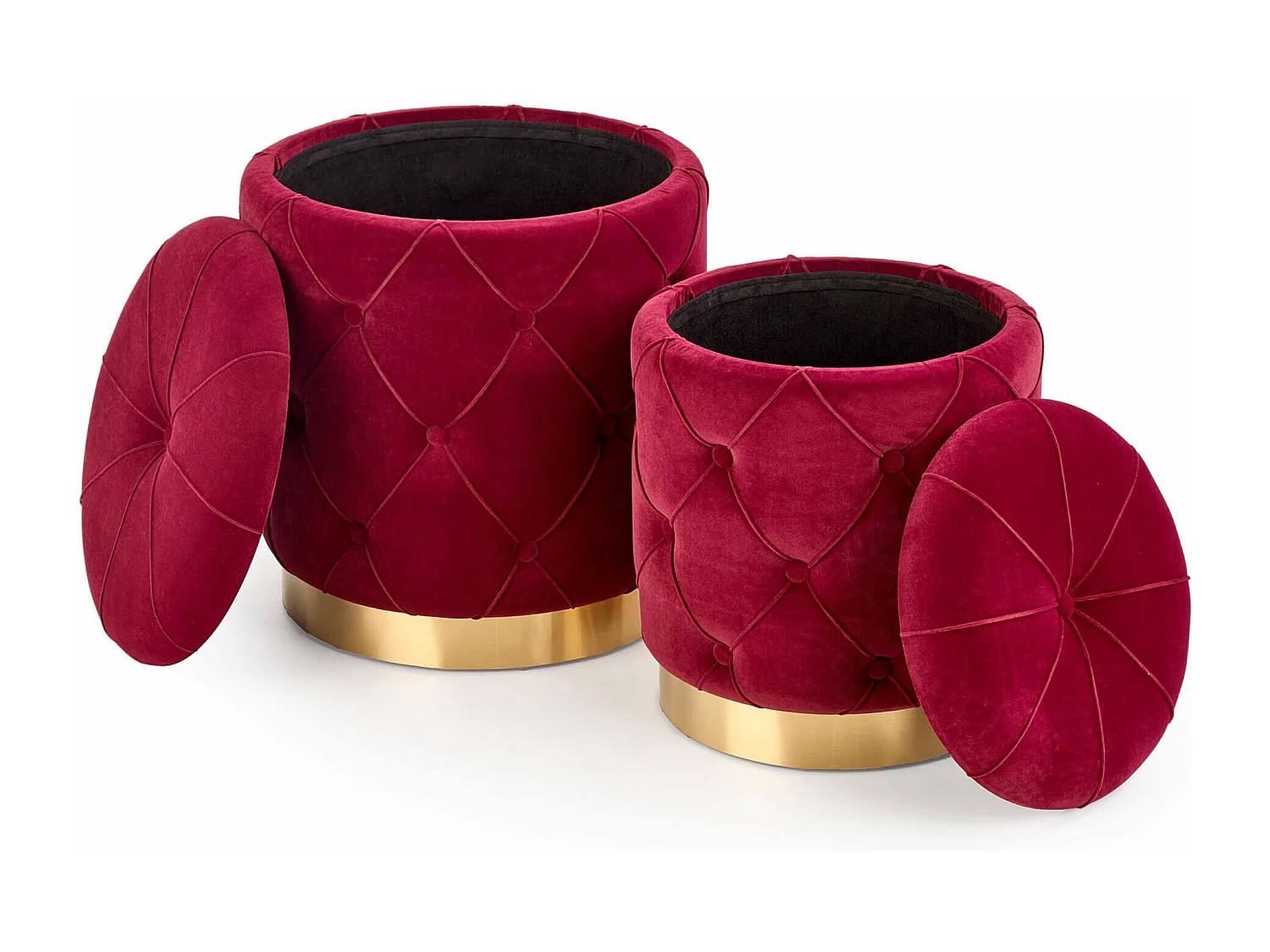 Poufs nido ECHO de terciopelo burdeos con base de acero dorado