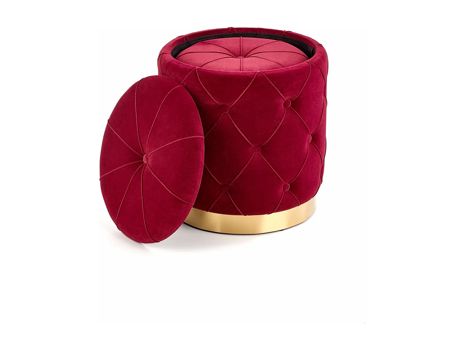 Poufs nido ECHO de terciopelo burdeos con base de acero dorado