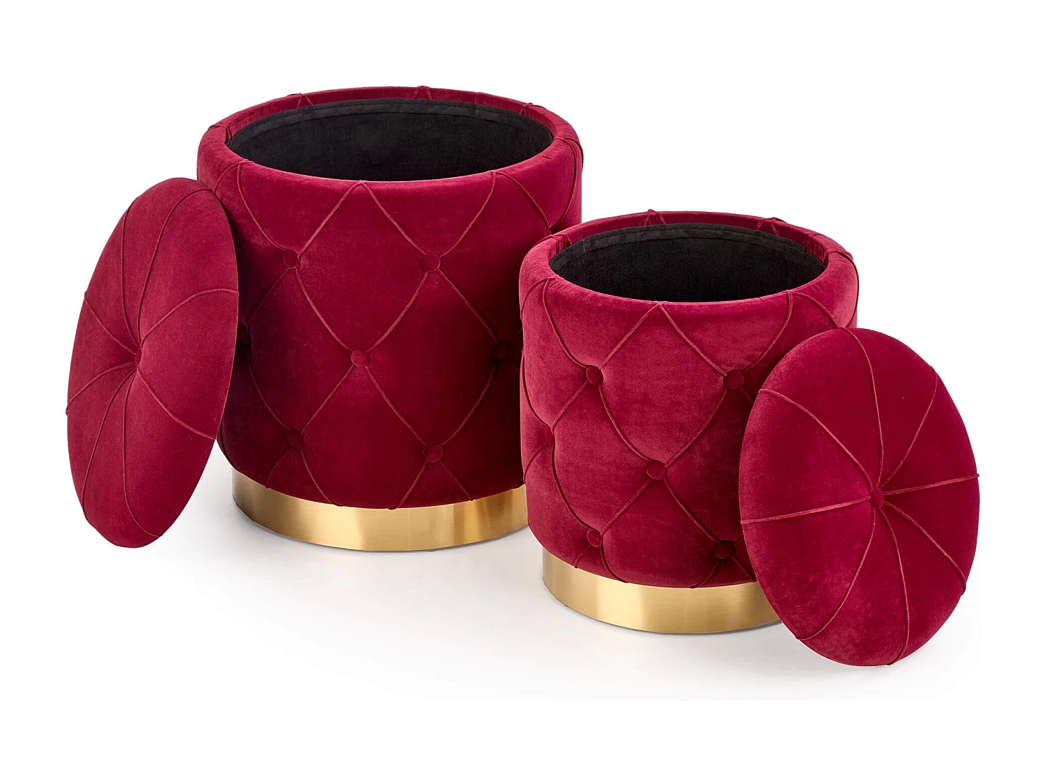 Poufs nido ECHO de terciopelo burdeos con base de acero dorado